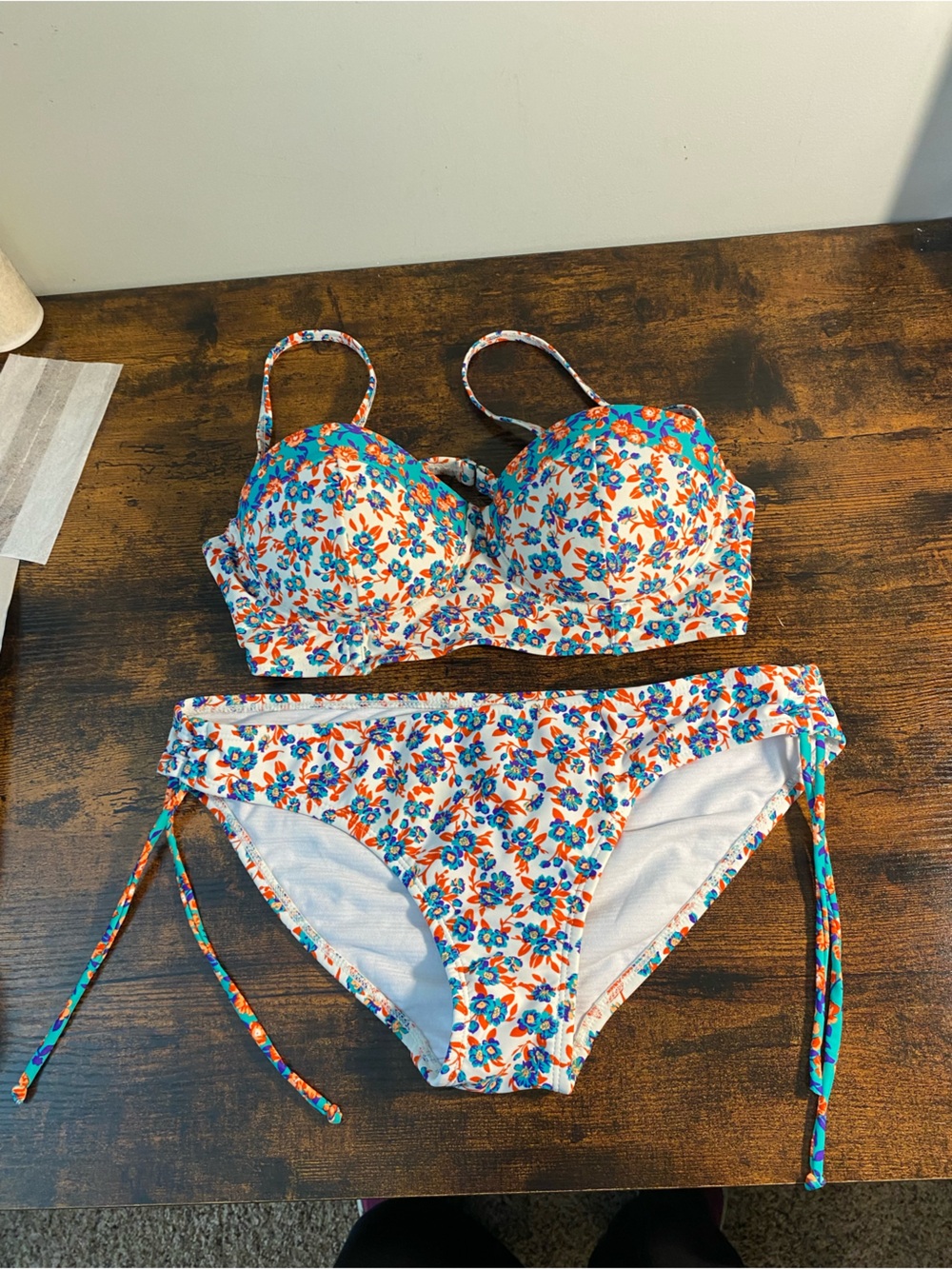 2Chillies White Bikini Set with Blue & Orange Floral Print